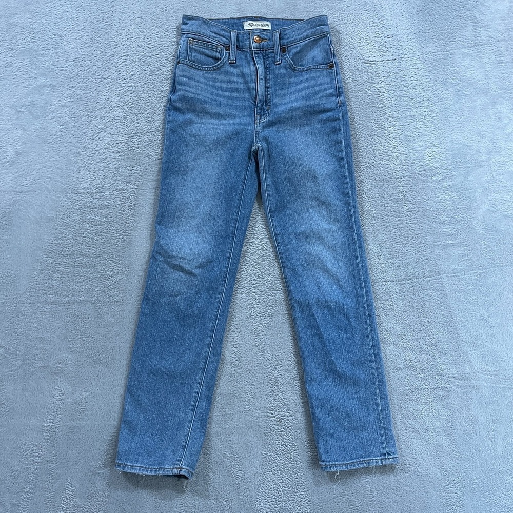 Madewell Jeans Women's 23 Classic Straight Jeans Whiskered 24x25.5 Stretch Y2K‎